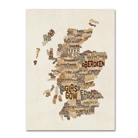 Trademark Fine Art Michael Tompsett 'Scotland Typography Text Map 3' Canvas Art, 24x32 MT0890-C2432GG